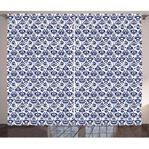 ABAKUHAUS Azul Marino Cortinas, Ikat de la Vendimia, Sala d…