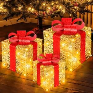 Vautvis Cajas De Regalo Navidad con Luces, 3 Cajas De Regal…