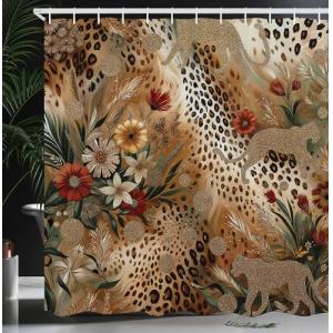 ABAKUHAUS Leopardo Cortina de Baño, Flores Floreciendo en A…