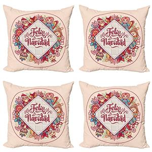 ABAKUHAUS Español Set de 4 Fundas para Cojín, Feliz Navidad…