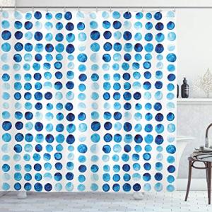 ABAKUHAUS Cortina de Baño Azul, Dibujado a Mano Círculos Cé…