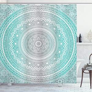 ABAKUHAUS Gris y Aqua Cortina de Baño, Tribu Mandala, Mater…