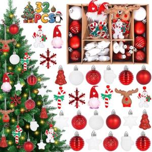 Vautvis Juego De Bolas De Navidad, 32 Piezas, Gnomo Navidad…