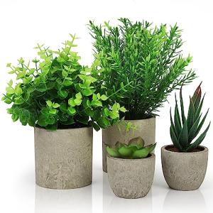 BELLE VOUS Pack de 4 Plantas Artificiales Decorativas en Ma…