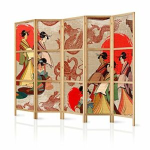 murando - Biombo XXL Geisha Dragón 225x171 cm 5 Paneles Lie…