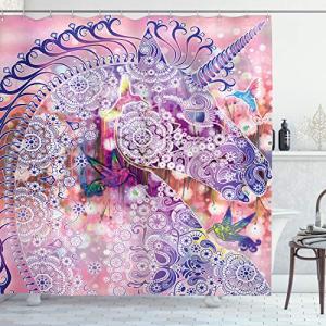 ABAKUHAUS Unicornio Cortina de Baño, Fantasía Aves Animales…