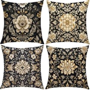 Negro Cojines Exterior Impermeable Terciopelo Grande Fundas…