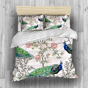 DEZEE Juego De Cama Flores Pavo Real Verde Estilo Chino Fun…