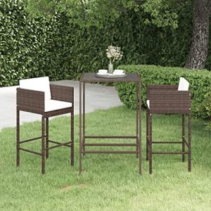 Rantry Set de Bar de jardín 3 Piezas y Cojines ratán sintét…