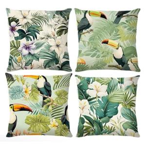 BAOKU Juego de 4 fundas de cojín con estampado de pájaros y…