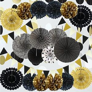 Juego de decoración para fiestas en negro y dorado, 21 piez…