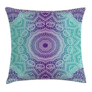 ABAKUHAUS Púrpura y Turquesa Funda para Almohada, Mandala D…