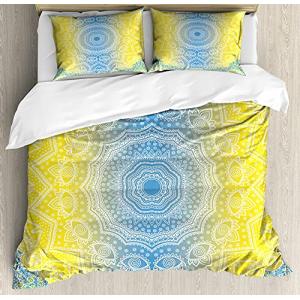 ABAKUHAUS Azul y Amarillo Funda Nórdica, Hippie Ombre, Deco…