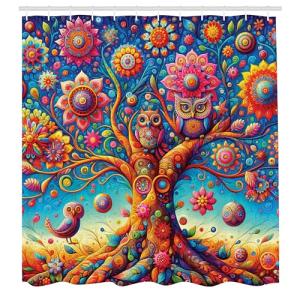 ABAKUHAUS Colorido Cortina de Baño, Atmósfera Floral Psicod…