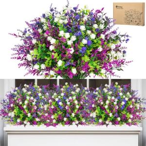 9 Piezas Flores Artificiales Exterior, Plantas Artificiales…