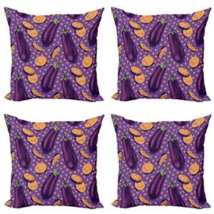 ABAKUHAUS Berenjena Set de 4 Fundas para Cojín, Retro Reali…