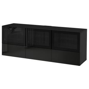 IKEA - Mueble TV negro-marrón/Selsviken alto brillo/vidriot…