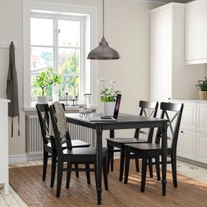 IKEA - INGOLF mesa y 4 sillas, negronegro-marrón, 130 cm ne…