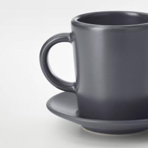 IKEA - Taza y plato para espresso, gris oscuro, 9 cl gris o…