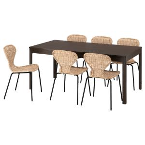 IKEA - ÄLVSTA mesa y 6 sillas, marrón oscuroratán negro, 18…