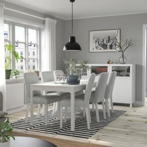 IKEA - BERGMUND Mesa y 6 sillas blanco/Orrsta gris claro/bl…