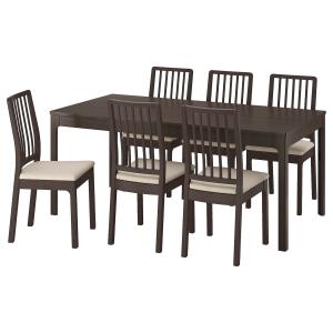 IKEA - EKEDALEN mesa y 6 sillas, marrón oscuroHakebo beige…