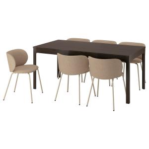 IKEA - KRYLBO mesa y 6 sillas, marrón oscuroTonerud beige o…