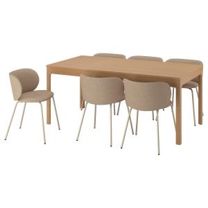 IKEA - KRYLBO mesa y 6 sillas, robleTonerud beige oscuro, 1…