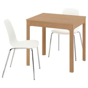 IKEA - LIDÅS mesa y dos sillas, robleblanco cromado, 80120…