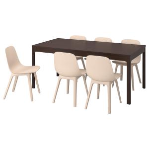 IKEA - ODGER mesa y 6 sillas, marrón oscuroblanco beige, 18…
