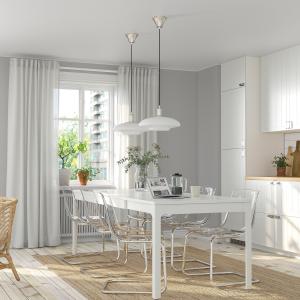 IKEA - TOBIAS mesa y 6 sillas, blancotransparente cromado,…