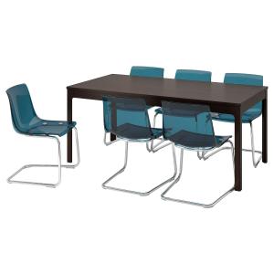 IKEA - TOBIAS Mesa y 6 sillas marrón oscuro/azul