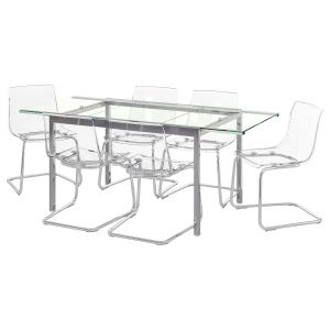 IKEA - TOBIAS Mesa y 6 sillas, transparente, transparente t…