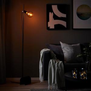 IKEA - MOLNART lámpara pie  bomb, negroglobo vidrio transpa…