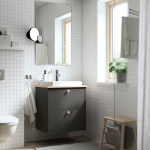 IKEA - ORRSJÖN mueble cajoneslavabogrifo, gris oscurobambú…