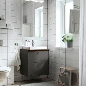 IKEA - ORRSJÖN mueble cajoneslavabogrifo, gris oscuromarrón…