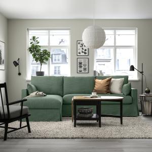 IKEA - sofá 3 con chaiselongue izda, Hemmesta verde grisáce…