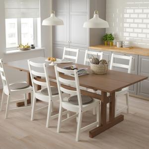 IKEA - NORDVIKEN mesa y 6 sillas, marrón grisáceoblanco, 24…