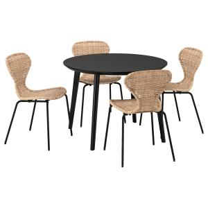 IKEA - ÄLVSTA mesa y 4 sillas, negroratán negro, 105 cm neg…