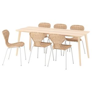 IKEA - ÄLVSTA mesa y 6 sillas, chapa fresnoratán blanco, 20…