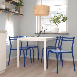 IKEA - GENESÖN mesa y 4 sillas, blanco blancometal azul, 12…