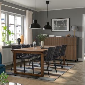 IKEA - TEGELÖN mesa y 6 sillas, chapa roblegris oscuro negr…