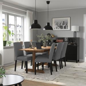 IKEA - BERGMUND mesa y 6 sillas, acacia negroNykvarn gris,…