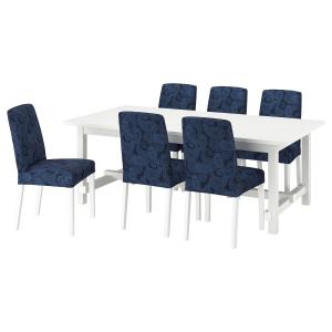IKEA - BERGMUND mesa y 6 sillas, blancoKvillsfors azul oscu…