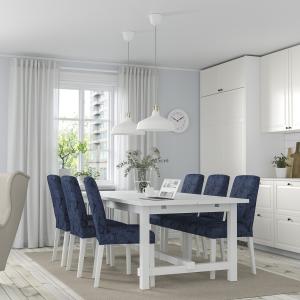 IKEA - BERGMUND mesa y 6 sillas, blancoKvillsfors azul oscu…