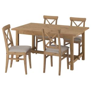 IKEA - INGOLF mesa y 4 sillas, tinte envejecidoNolhaga beig…