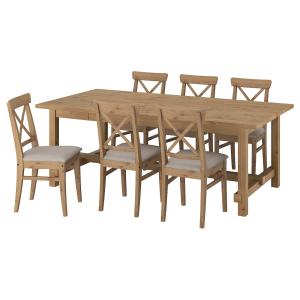 IKEA - INGOLF mesa y 6 sillas, tinte envejecidoNolhaga beig…