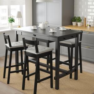 IKEA - NORDVIKEN barra y 4 taburetes, negronegro negro/negro