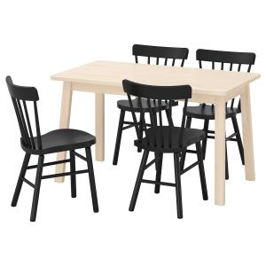 IKEA - mesa y 4 sillas, abedulnegro, 125x74 cm abedul/negro