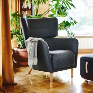 IKEA - sillón orejero con reposapiés, Gunnared negro-gris G…